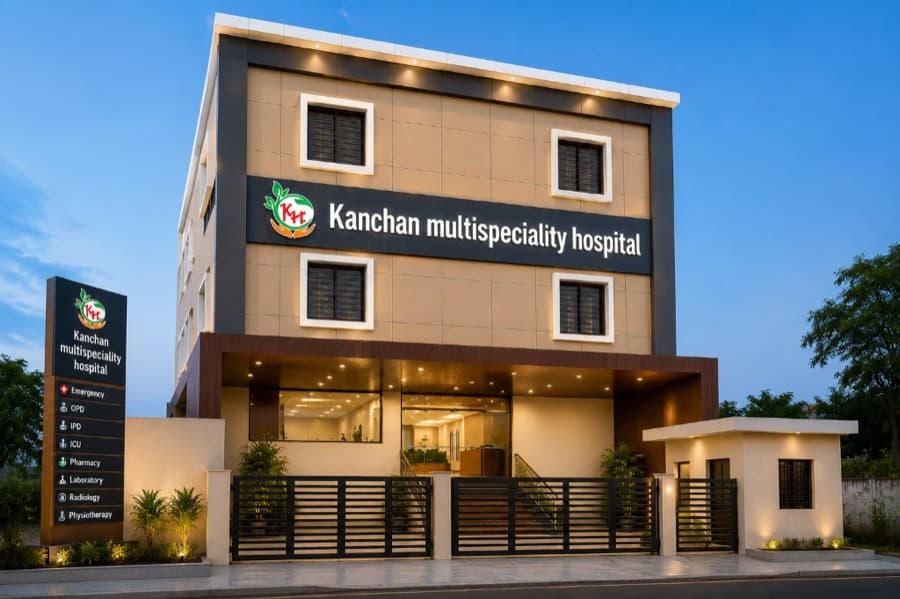 Kanchan Multispeciality Hospital - Exterior view at evening